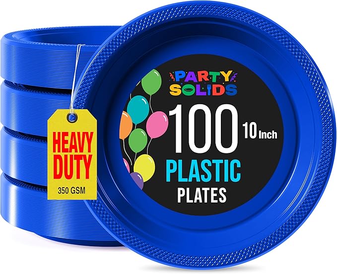 Dark Blue Plastic Plates For Party 10" Dark Blue Disposable Plates Heavy Duty 100 Pcs Plastic Dinnerware Sets Heavy Duty 350 GSM Disposable Dinnerware Set