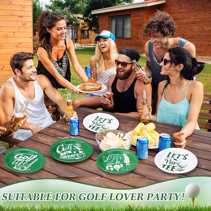 60 Pcs Golf Party Decorations 7 Inch Golf Party Paper Plates for Birthday Table Supplies Lets Par Tee Plates Disposable Sports Dessert Tableware for Holiday Baby Shower Favors