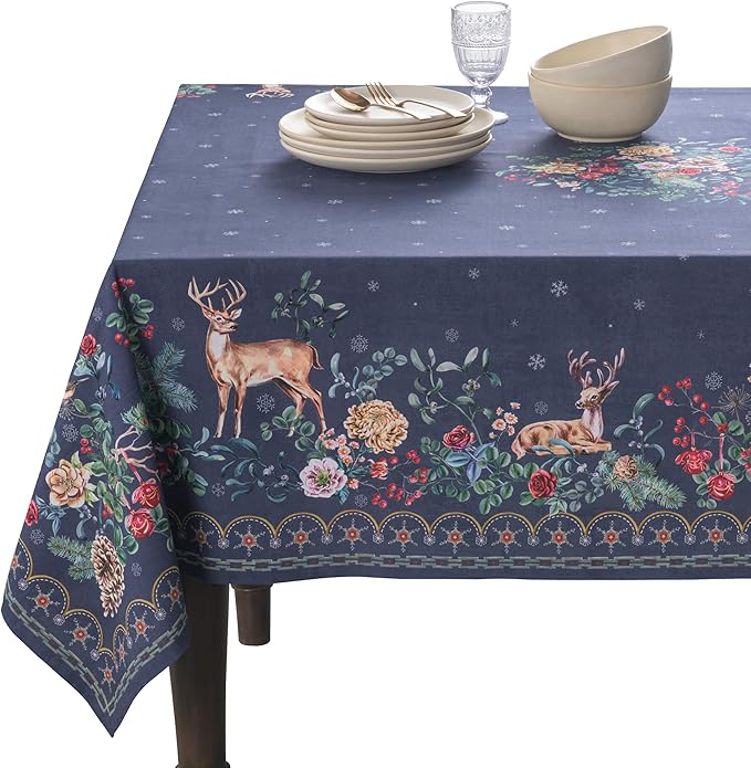 Maison d' Hermine Table Cloth Rectangle Table 100% Cotton 70 x 90 Inches Fall Tablecloth Reusable Everyday Use for Thanksgiving Christmas Decorations Dining Farmhouse Party (Christmas Joy)