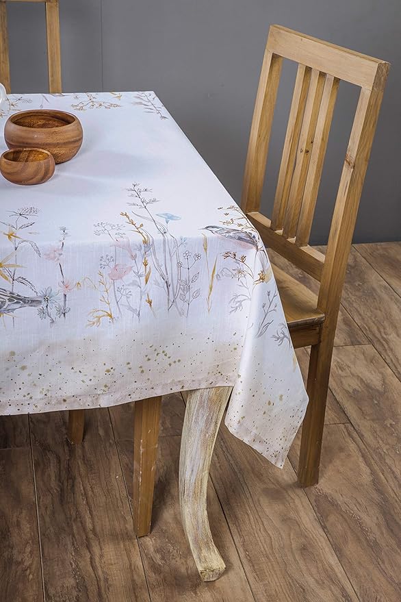 Maison d' Hermine Table Cloth Square Table 100% Cotton 60 x 60 Inches Tablecloth Reusable Decorative for Dining Room Farmhouse Home Valentines Day Decorations Spring Summer - Meadow Florals - Beige