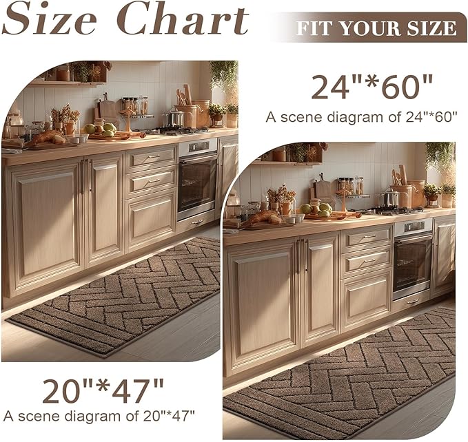 Kitchen Rugs,20" x 48" Non Slip Kitchen Mats for Floor-Thick Stain Resistant Kitchen Floor Mat Runner Carpet for Hallways Entryway Laundry Room Washable(Tan)