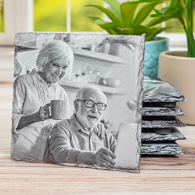 Blue Ridge Mountain Gifts - Custom Printed with Photos of Parents or Grandparents, Personalized Coasters for Married Couple, Slate Square Coasters for Husband and Wife