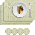 MOSAYT Faux Leather Placemats Set of 8, Heat Resistant Vinyl Place Mats with Coasters, Wipeable Washable Waterproof Oil Proof Table Mats for Kitchen Dining Indoor Outdoor, 12" x 17", Sage Green