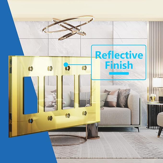 LIDER Reflective Acrylic Decorator Wall Plate, Mirrored Light Switch Plate, Plexiglass Outlet Cover, Acrylic Glass, Oversized 4-Gang 5.25" x 8.88", LWP-34O-AGD5P, Gold, 5 Pack