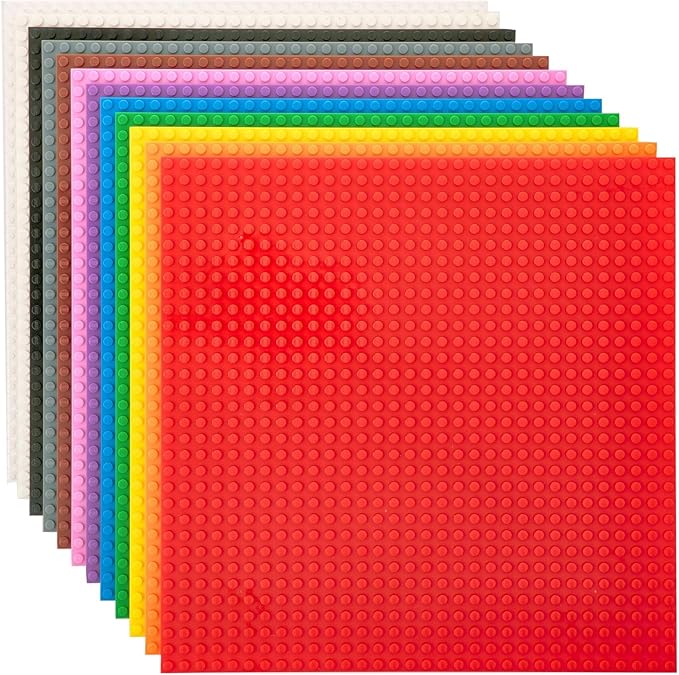 Strictly Briks Stackable Baseplates - 12 Pack 10"x10", 32x32 Studs, Compatible with Lego for Building City Scenes, Foundation, Displays Bricks on Play Table, Kids Easter Gift, Rainbow