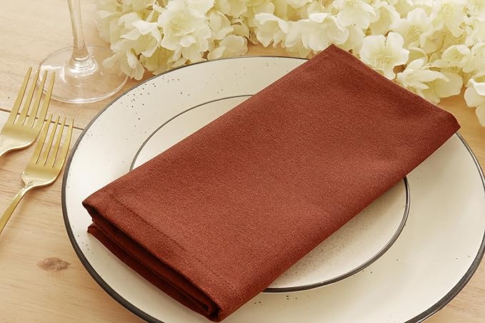 PurpleEssences Rust Set of 6 Cloth Dinner Napkins 100% Cotton 18x18 Inch - Soft Durable Washable - Ideal for Farmhouse Party Christmas Holiday Winter - Perfect Everyday Use Table Linen - Rust