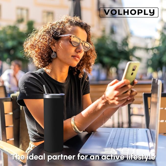 Volhoply 12 Pack Skinny Tumblers with Lid and Straw, 20oz Stainless Steel Straight Tumbler Bulk, Vacuum Insulated Coffee Mug for Home, Office, Travel, DIY (Mix Color,12 Pack)
