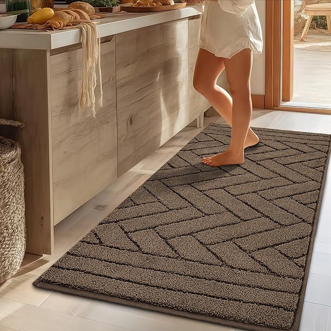 Kitchen Rugs,20" x 48" Non Slip Kitchen Mats for Floor-Thick Stain Resistant Kitchen Floor Mat Runner Carpet for Hallways Entryway Laundry Room Washable(Tan)