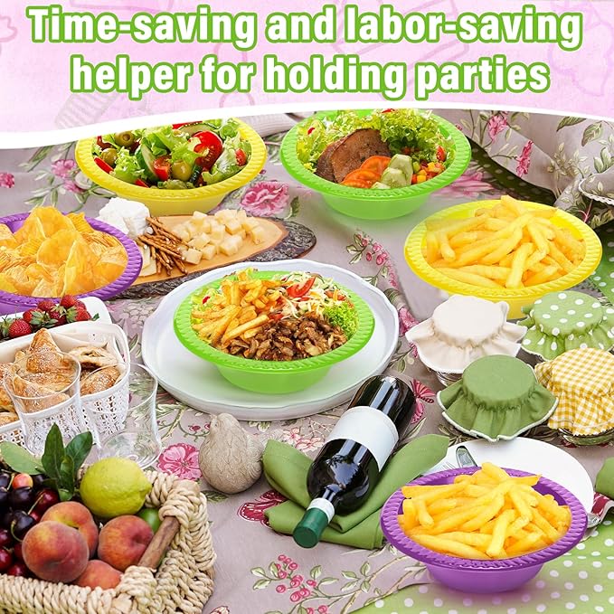 Layhit 100 Pcs Mardi Gras Plastic Bowls 12 oz Disposable Plastic Dessert Serving Party Supplies Salad Candy Snack Bowls for Holiday Wedding Party Picnic