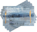 Blue Gray Placemats Set of 4 Abstract Art Place Mats Indoor Modern Linen Table Placemats Washable Wipeable Waterproof Heat Resistant Kitchen Place Mats for Dining Tables, 18 X 12 Inch