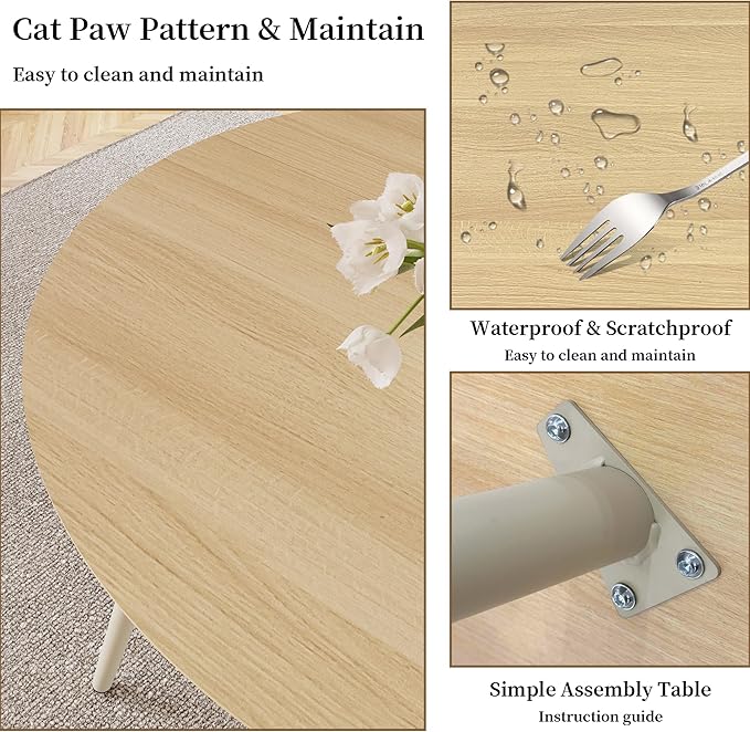 43.3 Inch Round Dining Table Set for 4, Modern Small Kitchen Coffee Set for Dining Room Kitchen Apartment (Cream Table+4 U-Shaped White Chairs)