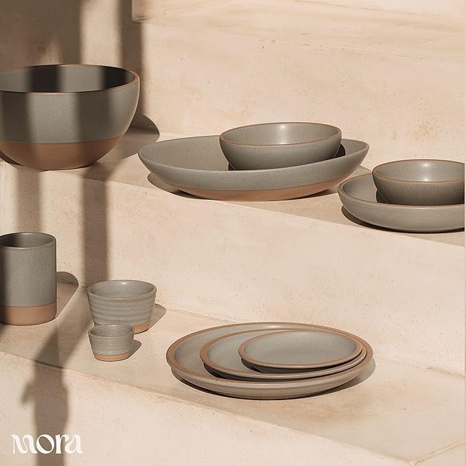 MORA Mega and Giant Serving Dishes Set of 2, 16 inch and 14 inch Ceramic Pottery Oval Platters - Microwave, Oven and Dishwasher Safe - Peppercorn & Terracotta