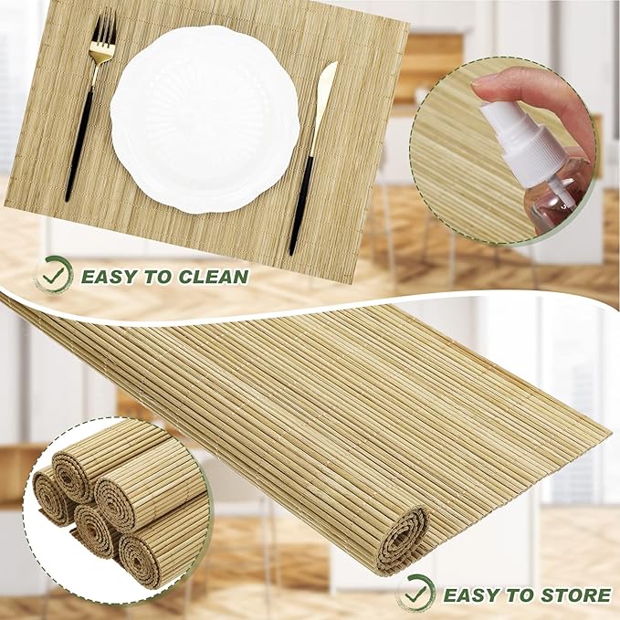 Set of 24 Bamboo Placemats 15.8x12 Inch Sushi Rolling Mat Japanese Style Wicker Placemats Washable Heat Resistant Table Mats for Dinner Kitchen Wedding Party(Natural)