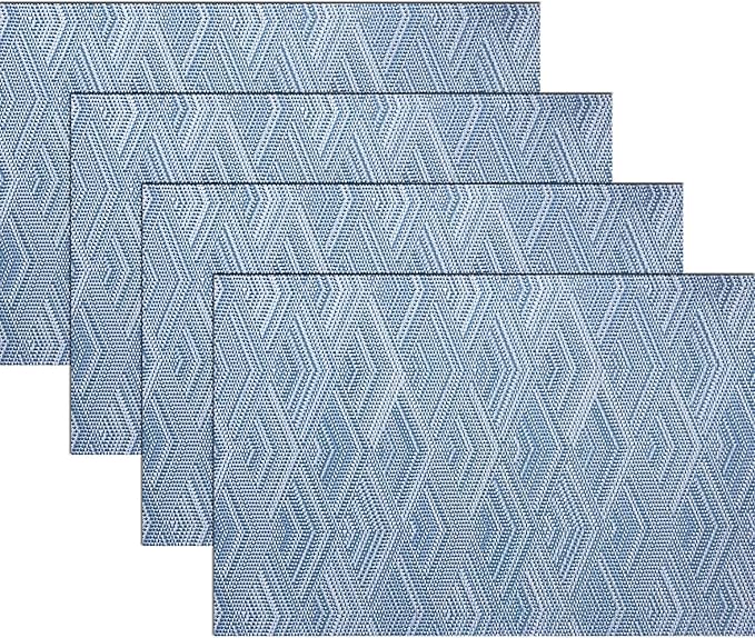Druable Placemats Set of 4, Plastic Heat-Resistant Non-Slip Vinyl Place Mats Washable Easy to Clean Indoor Outdoor (18"x12", Blue)