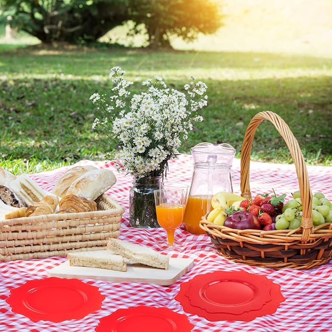 COLOSUS Disposable Plastic Plates 60Pcs, Christmas Red Plastic Party Plates, Heavy Duty 30 Dinner plate 10.5” and 30 Salad/Dessert Plate 8.25” for Christmas party dinner