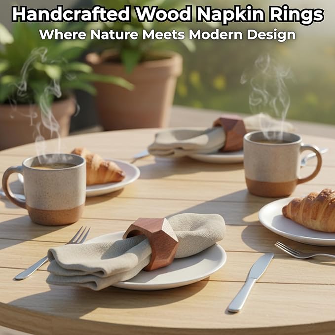 Handmade Wood Napkin Ring Set of 12 for Dining, Anniversary, Birthday, Christmas Napkin Ring for Home and Kitchen Décor Festive Party Gift Farmhouse for Table Decorations (Brown) - ALPHA Living HOME