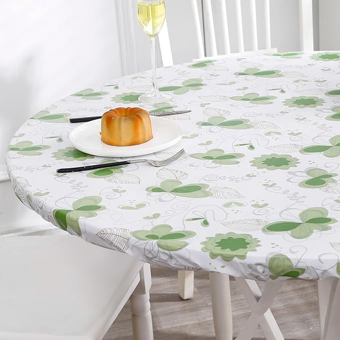 Walrus Round Vinyl Fitted Tablecloth with Flannel Backing Elastic Edge Design Table Cover Waterproof Oil-Proof PVC Table Cloth Stain-Resistant Best for 32"-36" Round