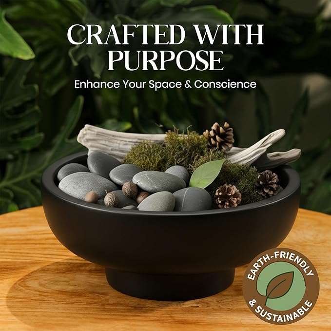 Handmade Concrete Bowl - 10x5x4.25 Inch Decorative Centerpiece Bowl for Fruits, Coffee Table, Kitchen Counter, Entryway or Shelf - Modern Minimalistic Decor (Black)