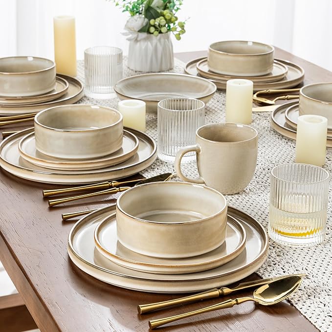 AmorArc Ceramic Dinnerware Sets, Handmade Reactive Glaze Stoneware Plates and Bowls Sets,Highly Chip and Crack Resistant | Dishwasher & Microwave Safe Dishes Set, Service for 4 (12pc)