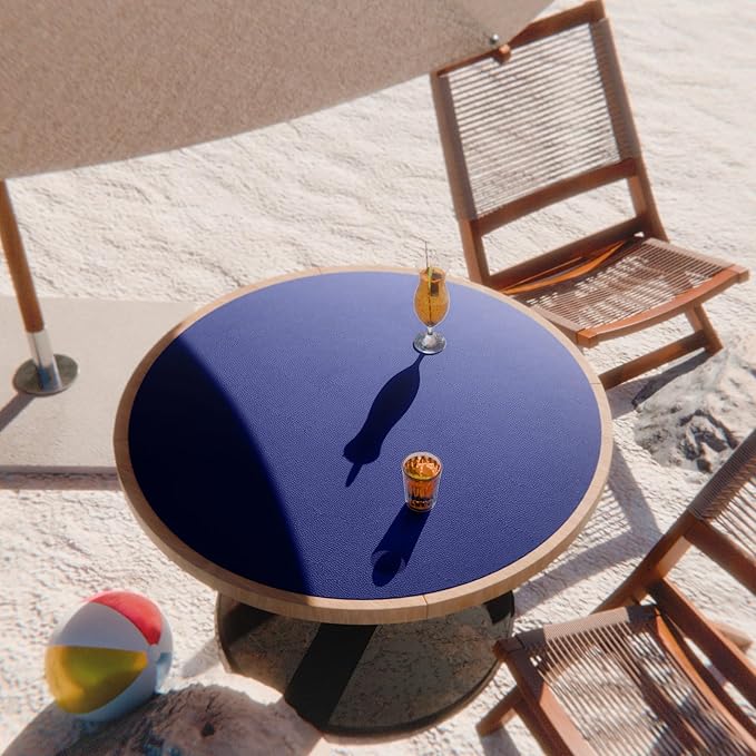 CENNBIE 30 Inches Round Placemats - Cork & Leather Table Mat - Suitable as Side Dining Coffee Table Cover - Can Be Cut to Fit (18"-30", Blue)