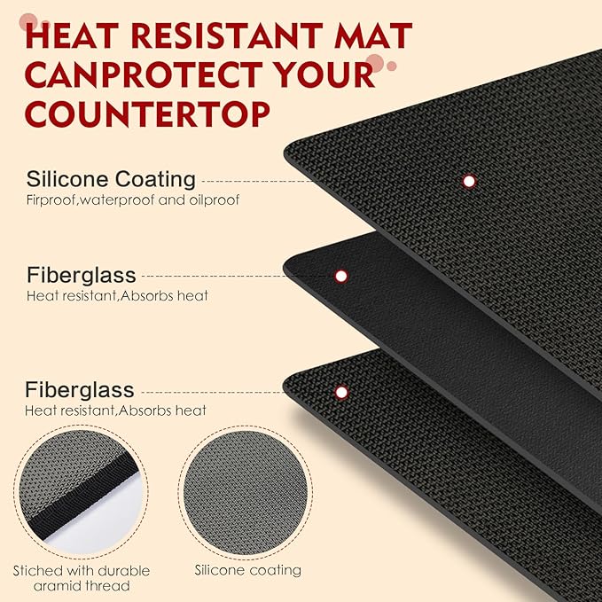Heat Resistant Mats for Countertop,15x18 in Silicone Heat Resistant Mat for Air Fryer, Fireproof Pad for Coffee Maker,Toaster, Oven, Kitchen Countertop Protector Compatible with Ninja,COSORI, 2PCS