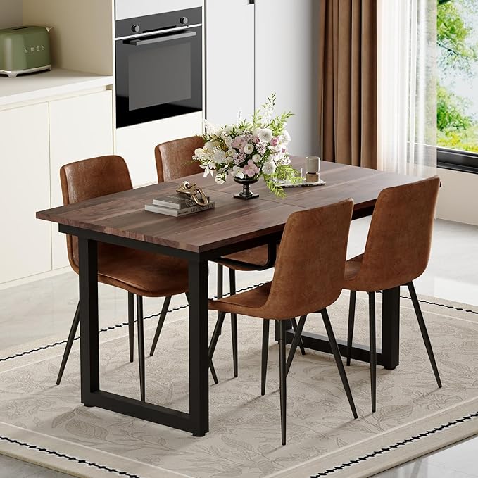Extendable Dining Table Set for 4, 55"–71" Modern Wood Kitchen Table with 4 Upholstered Chairs, Space-Saving for Living Room Apartment, Sturdy & Comfortable, Easy Assembly