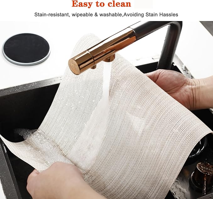 Placemats Set of 12,Washable,Heat and Stain Resistant Indoor/Outdoor Place mats,Vinyl Woven Non Slip Table Mats for Restaurant Table Protection,PVC Placemats(Beige White,12PCS)