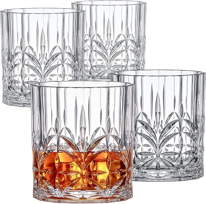 Amazing Abby - Whitney - 14-Ounce Plastic Whiskey Glasses (Set of 4), Plastic Wine Glasses, Reusable, BPA-Free, Shatter-Proof, Dishwasher-Safe, Perfect for Poolside, Outdoors, Camping, and More