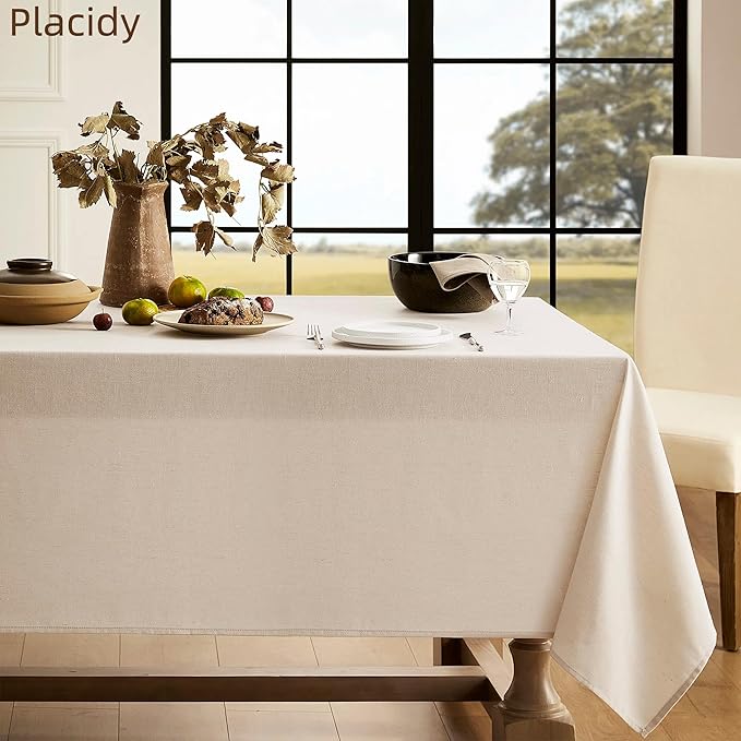 Beige Linen Table Cloth Square Tablecloth Dining Table Cover Linen Blend Washable Fade Resistant Wipeable Kitchen Dining Room Decoration Farmhouse Modern Neutral Fabric Tablecloths 60x60 Inch 5ft