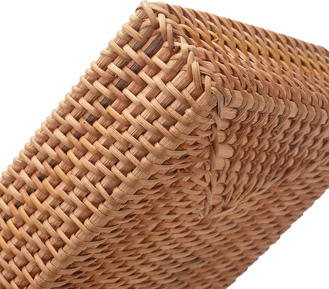 Rattan Napkin Holder Rectangular, Wicker Napkin Basket for Kitchen, Flat Napkin Holders for Paper Napkins, Woven Napkin Holders for Tables (9.5 x 5.5 x 2.2 inch)