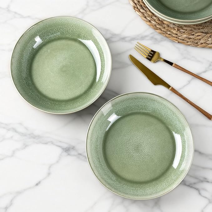 AmorArc 8.5'' Large Ceramic Pasta Bowls Set, 36oz Stoneware Bowls Set of 4 for Kitchen, Reavtive Glaze Bowls-Microwave,Dishwasher Safe for Pasta,Salad,Oatmeal-Olive Green