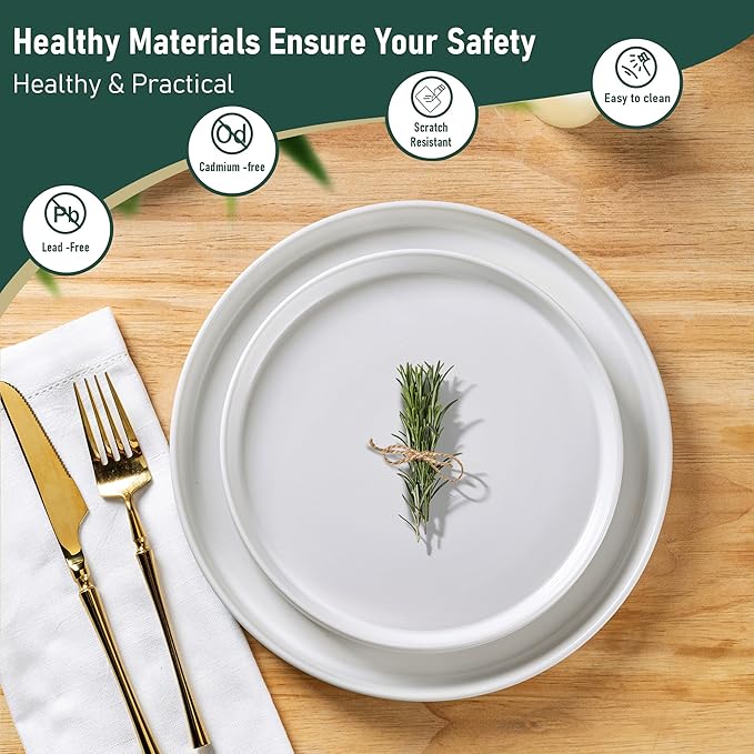 AmorArc Ceramic Dinnerware Sets for 4,Stoneware Plates and Bowls Sets,Chip and Crack Resistant | Dishwasher & Microwave Safe Ceramic Dishes,Service for 4 (12pc)-White