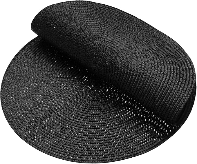 AHHFSMEI Round Braided Placemats 15 Inch Round Table Mats for Dining Tables Natural Woven Heat Resistant Place mats Set of 4 (Black,4)