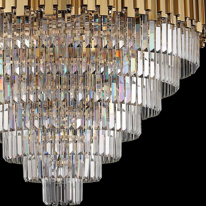 Modern Crystal Chandelier for Living Dining Room Entryway Gold Round W39.4