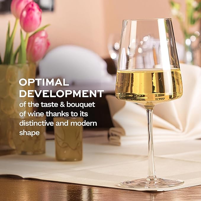 Stölzle Lausitz Power 13.5 Oz White Wine Glass (Set of 4) - Lead-Free Durable Glassware, Dishwasher Safe - Pulled Stem & Radiant Sparkle, Crystal Glassware Set & Bar Glassware Essentials