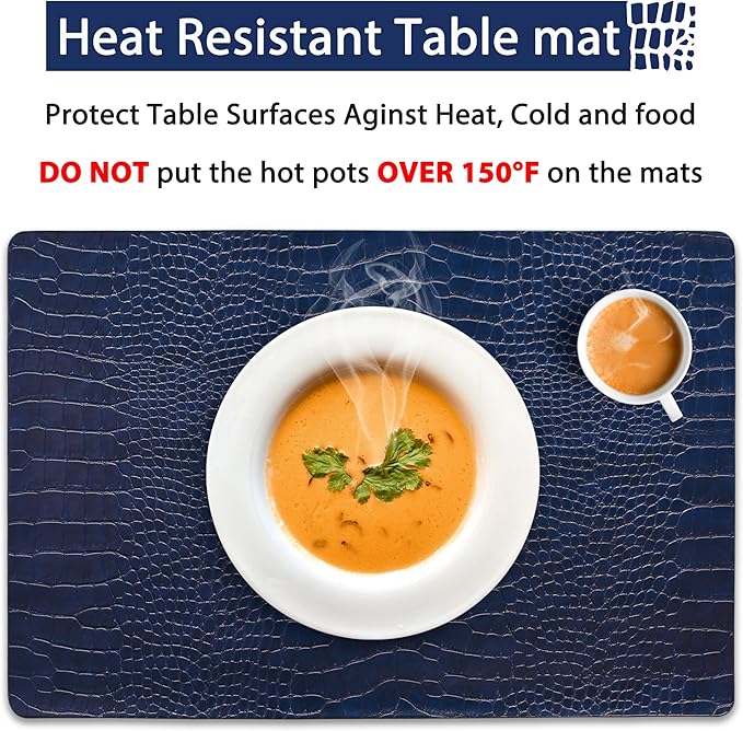 Set of 4 Faux Leather Placemats, PU Table Mats, Waterproof, Stain Resistant, Heat Resistant, Easy to Clean for Kitchen Dining Table,Conference Table
