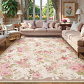 Lahome Vintage Floral 8x10 Area Rugs,Soft Living Room Rugs Boho Large Area Rug Machine Washable, Low Pile Pink Rugs for Bedroom Girls Carpet for Nursery Rug Playroom Dining Room(8'X10',Beige)