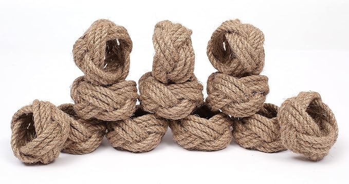 Lightnpro Jute Napkin Rings Set of 12, Classic Hand Woven Napkin Holders, Decorative Serviette Ring, Christmas Party Decoration, Everyday, Family Gatherings - Set Your Table with Style - Natural