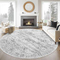 9x9 Grey Round Rug 9ft Living Room Circle Rug Vintage Round Area Rug Non Slip Indoor Carpet for Apartment