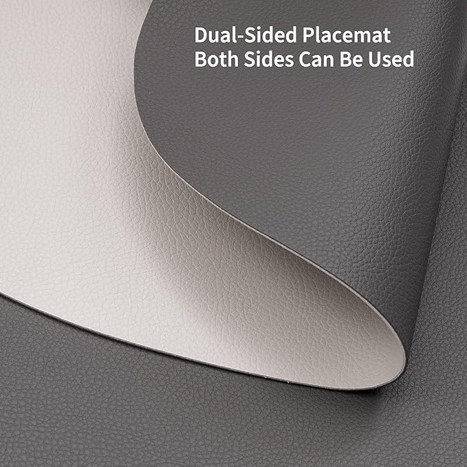 Myir JUN Round Placemats Set of 4 Faux Leather Place Mats and Coasters 15 inch Round Table Mats Dual Sided Non-Slip Stain Resistant Placemats (Gray & Beige, Set of 4)
