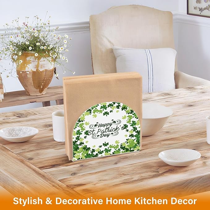 Napkin Holder Happy St Patrick's Day Green Crystal Clear Acrylic Napkin Holders Paper Napkin Holder Dining Table Dispenser for Kitchen Restaurant Home Decor Bar Accessories