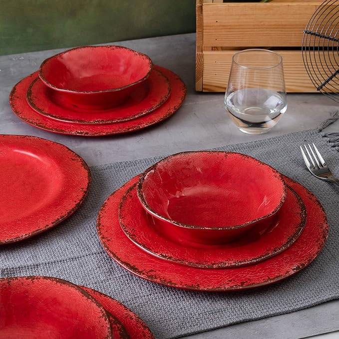 LEHAHA Melamine Cereal Bowls Sets, Set of 6 7” Farmhouse Melamine Small Bowls for Salad, Pasta, Snack, Dessert, Soup, Dipping or Ice Cream, Dishwasher Safe, Red
