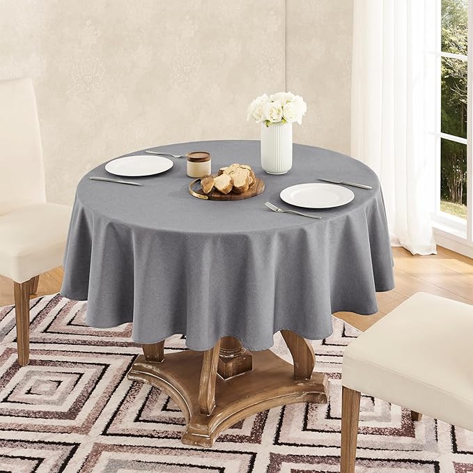 Tablecloth Linen Textured Waterproof & Stain Resistant Table Cloth Wrinkle Free Decorative Fabric Farmhouse Table Cover for Dining/Party/Buffet/Wedding, 60 x 60 Inch, Dark Grey