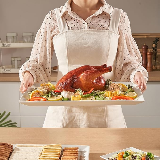 18" x 12" Large Serving Platter, Porcelain Heavy-Duty Large Serving Tray, White Rectangular Plate for Turkey, Food, Fruit, Party, Wedding, Christmas, Chip and Scratch Resistant