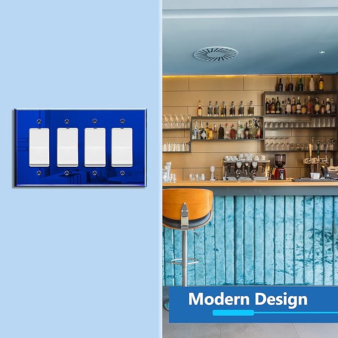 LIDER Reflective Acrylic Decorator Wall Plate, Mirrored Light Switch Plate, Plexiglass Outlet Cover, Acrylic Glass, Oversized 4-Gang 5.25" x 8.88", LWP-34O-ABL, Blue