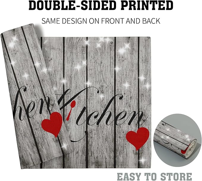 Farmhouse Kitchen Table Placemats - Rustic Place Mats Set of 4 Heart Wood Table Mats 12x18 for Party Kitchen Dining Grey