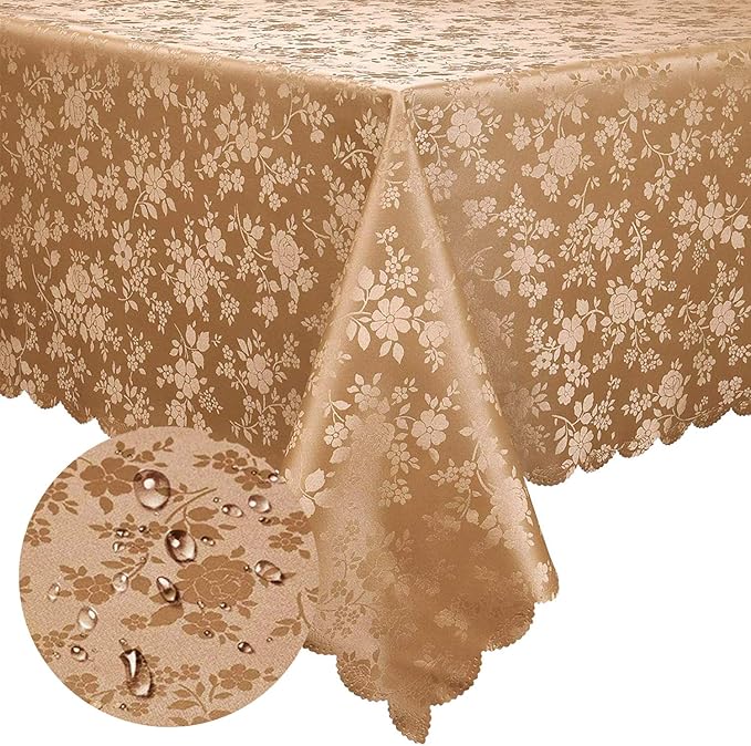 Smiry Rectangle Table Cloth, Waterproof Heavy Duty Vinyl Tablecloths, Wipeable Washable Table Cover for Kitchen and Dining Room (Brown, 52" X 70")
