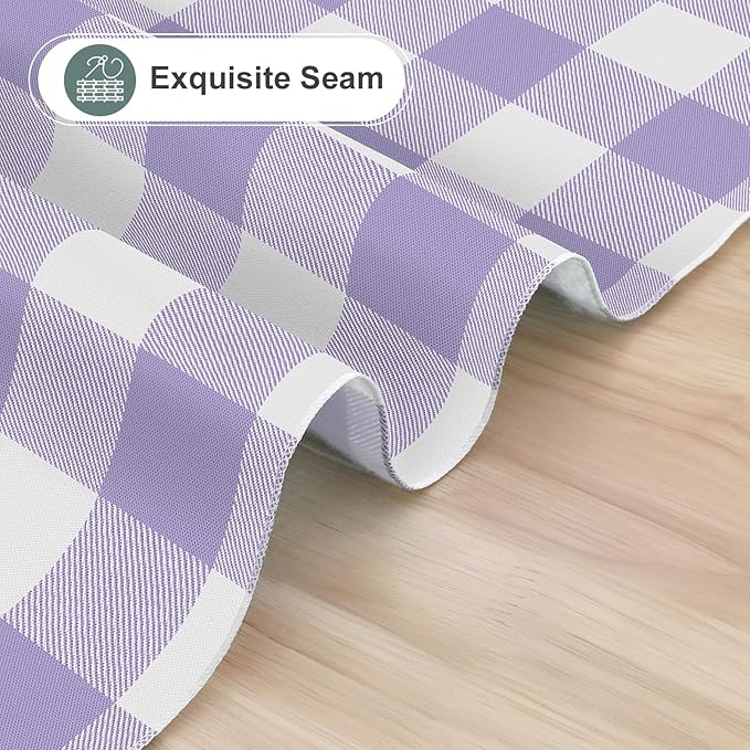 misaya Rectangle Waterproof Vinyl Table Cloth, Buffalo Flannel Backed Tablecloth, Wipeable Plastic Table Cover for Dinner, Kitchen, Outdoor (52" x 70", Lavender and White)