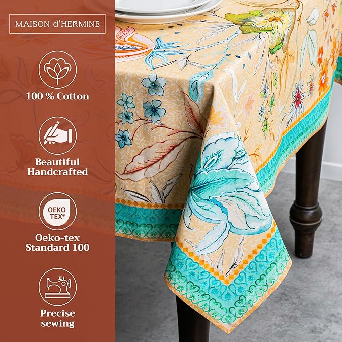 Maison d' Hermine Table Cloth Rectangle Table 100% Cotton 70 x 90 Inches Tablecloth Reusable Decorative for Dining Room Farmhouse Home Valentines Day Decorations Spring Summer - Luxury Loft - Peach