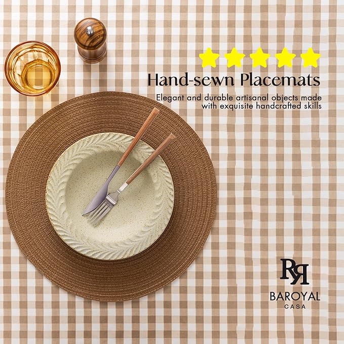Round Placemats Set of 8 Woven Placemats Washable Braided Table Mats for Dining Table Heat Resistant Non-Slip Circle Place Mats(Brown)